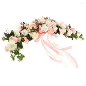 Decoratieve bloemen Rose krans kunstmatige zijden ring muur deur lintel bloem trimspiegel slinger hangende bruiloft decor prop