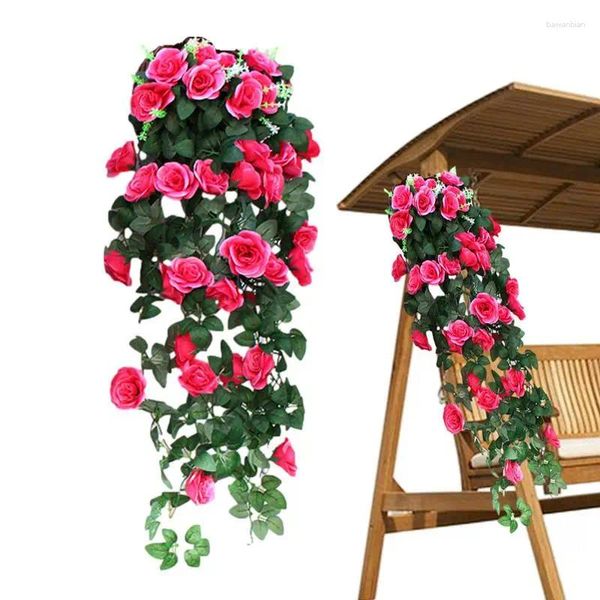 Fleurs décoratives couronne de rose artificielle Swag en larmes à fleurs artificielles avec branches vertes 18 têtes décorations d'art mural pour jardin extérieur intérieur