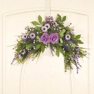 Fleurs décoratives couronne de rose Margue de lune suspendue Imitation artificielle swag floral lintel violet chrysanthemum porte de porte arc