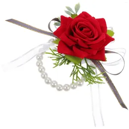 Fleurs décoratives Rose Wristlet Band Bracelet Rustique Vintage Wedding Prom Party Decor