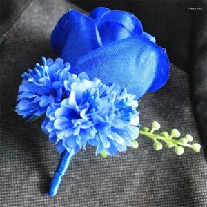 Flores decorativas Royal Blue Man Boutonniers Novio Padrino Padre Ramillete Boda Rosa Flor Fiesta de graduación Accesorio Decoración