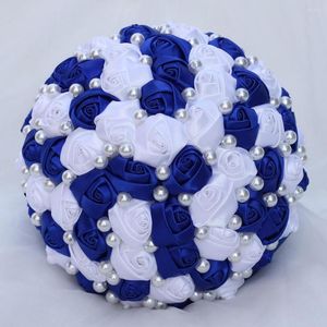 Fleurs décoratives Bleu Royal Blanc Couleur Perles Perlées Bouquets De Mariage De Mariée Simple Durable Demi Boule Point D'arc Tenant W322-5