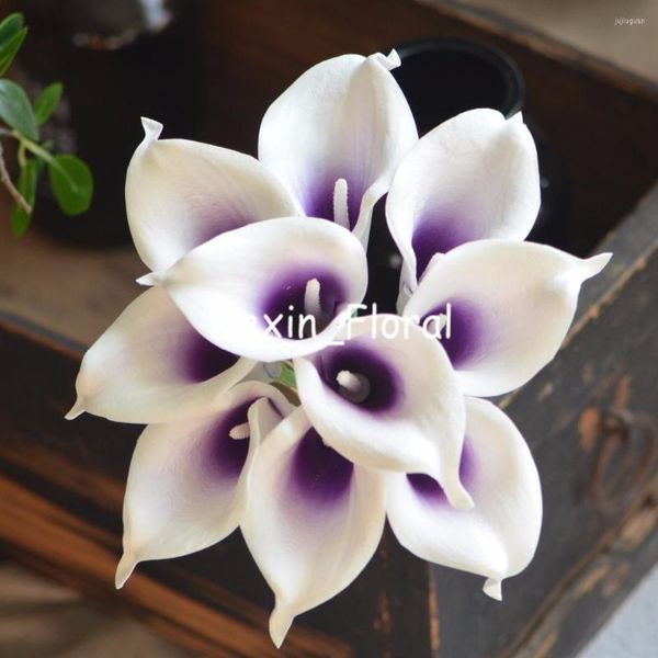 Flores decorativas Royal Purple Picasso Calla Lilies Real Touch para ramos de boda de seda lirio artificial nupcial