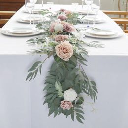 Decoratieve bloemen Rustieke kunstmatige eucalyptus bloemen slingers slingeren land bruiloft tafel hardloper centerpieces bruids douche arrangement