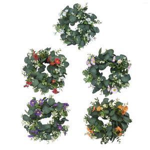 Decoratieve bloemen rustieke eucalyptus krans slingelgarland groot groen 12 inch klein madeliefje voor voordeur buiten indoor hangende planten decor