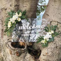 Flores decorativas Arco de boda rústico Rosa Swag floral artificial para bricolaje Miércoles Signo de bienvenida Telón de fondo Ceremonia Decoración de mesa de novia