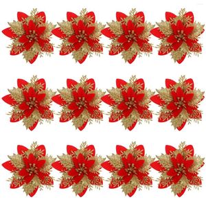 Decoratieve bloemen Saffloer kerstdecoratie Goud kunstmatige poinsettas decoraties plastic glitter poinsettia