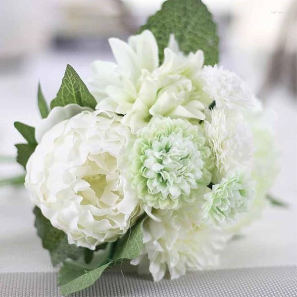 Fleurs décoratives vente élégante fleur de soie artificielle Dahlia pivoine marguerite mélange Bouquet de mariée pour la maison artisanat ornement décoration de mariage