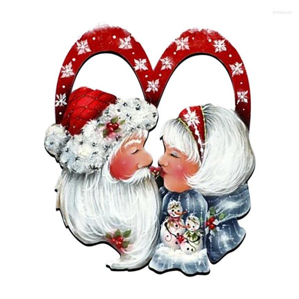 Fleurs décoratives Santa Claus Love Holiday Couronne de la Saint-Valentin Décoration de porte d'entrée Bienvenue Anneaux en bois suspension