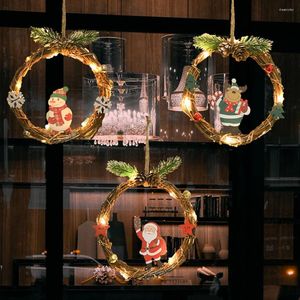 Fleurs décoratives Santa Claus Round Christmas décor Ornements décoration Garland Lamp Couronne pour Noël Festival des vacances d'arbre