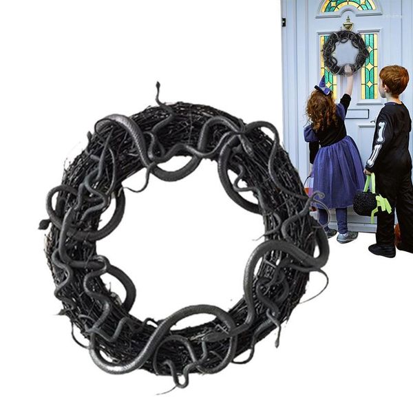 Fleurs décoratives effrayant Halloween guirlande noir serpent porte couronnes effrayant décoration de la maison fête ornements pendaison de crémaillère cadeaux
