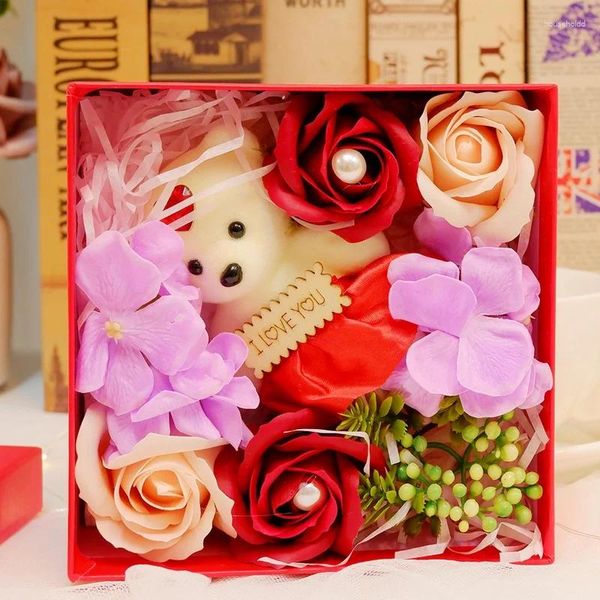 Fleurs décoratives Soap Soap Rose Pétales parfumées artificielles Fleur Fleur Boîte cadeau en forme de mariage Décor de mariage Saint-Valentin pour petite amie