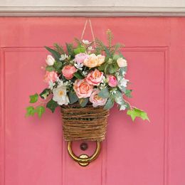 Decoratieve bloemen Seizoensgebonden bloemdecor Realistische kunstmatige hangende mand met sleutelkoord Levendige kleurensimulatie Roos Pioen Voor 3