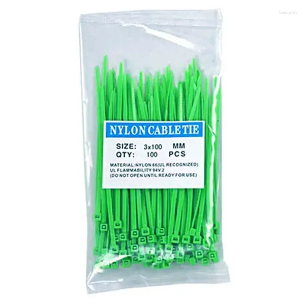 Fleurs décoratives Câble auto-verrouillage attaches en nylon en plastique zip 3 100 mm Green 100pcs Boucle de fixation de fluorescence