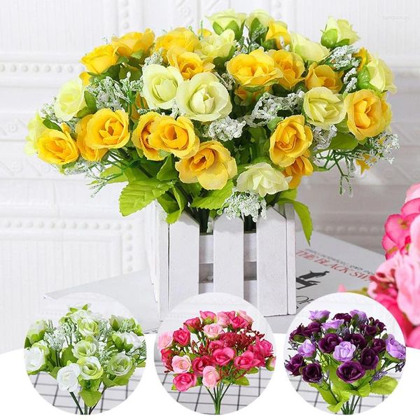 Fleurs décoratives vente 1 pièces/23 cm Rose Rose blanc Bouquet pivoine fleur artificielle 21 têtes petit bourgeon mariée mariage décoration de la maison Artifi