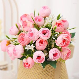 Decoratieve bloemen Verkoop van 1 stcs/32 cm Rose Pink Silk Bouquet Artificial Flower 10 Head Bruid Holding Wedding Home Decoratie