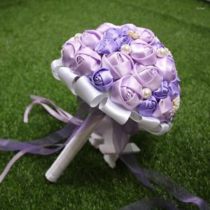 Fleurs décoratives vente violet clair Bouquet de mariage demoiselles d'honneur Bling strass fête nuptiale accessoires pour la maison