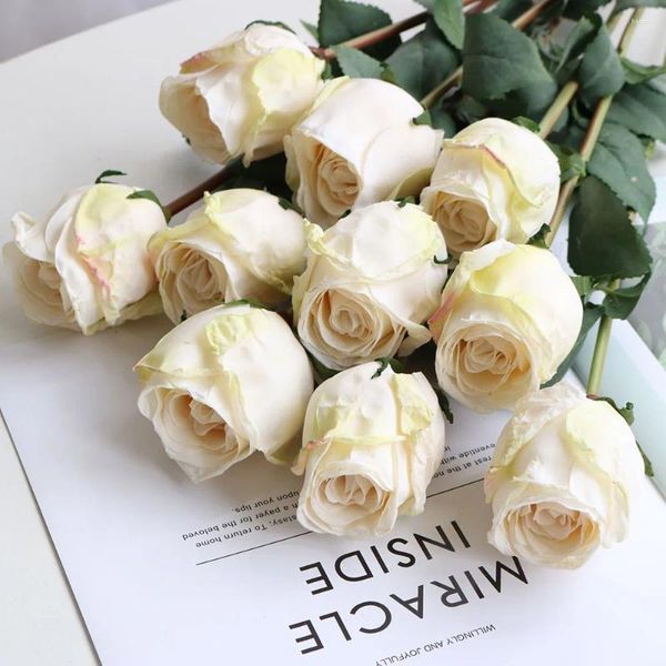 Fleurs décoratives vente blanc 1pc Rose Rose soie Bouquet pivoine fleur artificielle petit bourgeon mariée mariage décoration de la maison décor de fête