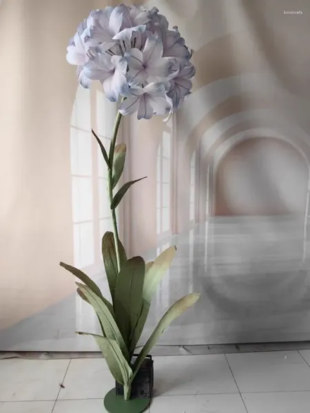 Fleurs décoratives Set géant Agapanthus Lily Paper Fleur Fleur Artificiel Outdoor Garden Stand de mariage Route Route à la maison Décor de toile de fond Flore