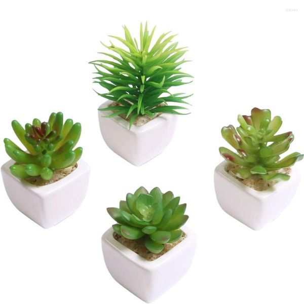 Fleurs décoratives ensemble de 4 fausses plantes avec des Pots pour la maison Mini plantes artificielles succulentes bonsaï décor jardin