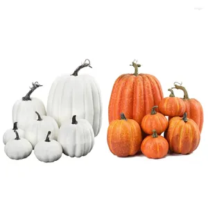 Decoratieve bloemen set van 7 gele schuim realistische pompoendecoraties voor herfst Thanksgiving Halloween herfst Home Decor met verschillende grootte