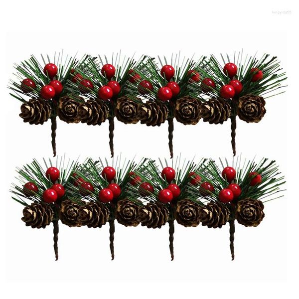 Fleurs décoratives SEWS-50Pcs Mini Simulation Pin De Noël Picks Tiges Artificielle Creative Aiguille Berry Plante Pour La Fête De Noël Décor À La Maison