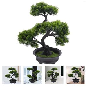 Estante de flores decorativas, árbol de bonsái, figurita de pino falso, plantas pequeñas, adornos de escritorio para exteriores, decoración Abs