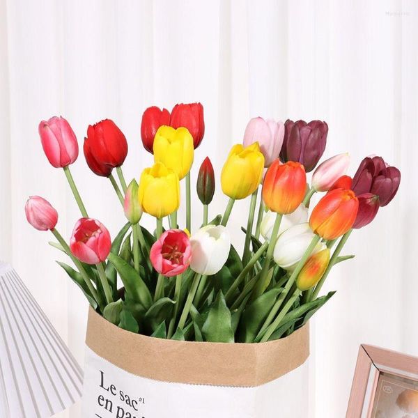 Fleurs décoratives Silicone Real Touch tulipes Bouquet 5 têtes tiges artificielles à la main artisanat fournitures de fête