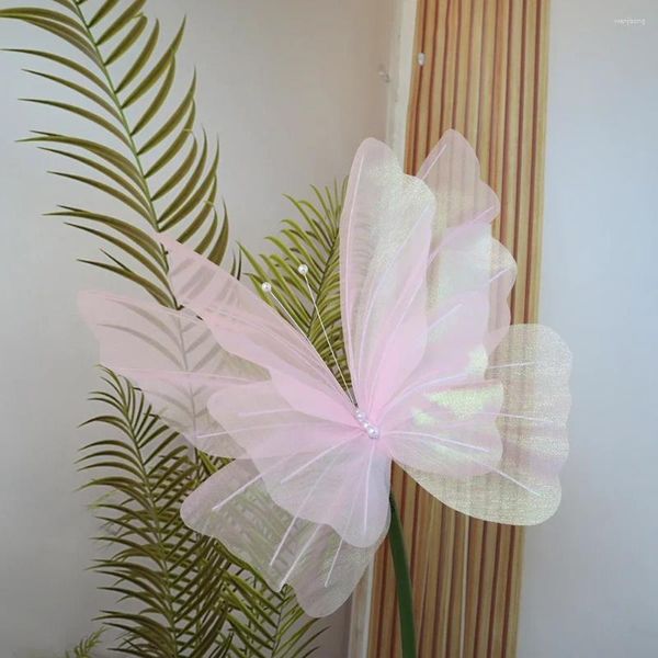 Fleurs décoratives Silk Plante de simulation de papillon artificiel Bouquet Gauze Géant Branche de fleurs Festival de mariage Festival Party Outdoor Decor