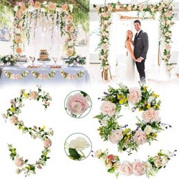 Fiori decorativi Seta Peonia artificiale e Austin Rose Vine Hanging Piante finte Foglie Ghirlanda Matrimonio romantico Decorazione domestica