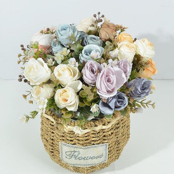 Bouquet de Roses artificielles en soie de fleurs décoratives pour la Table de mariage Vases de fête chambre décoration de la maison faux Arrangement de fleurs en vrac