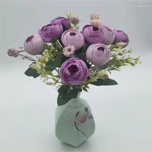 Flores decorativas seda té artificial rosas ramo falso simulación de decoración de dormitorio floral planta verde floral floral
