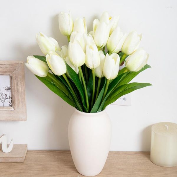 Fleurs décoratives soie tulipes artificielles blanc 5 tête pour la maison jardin décoration faux Bouquet mariage chambre Table décor fournitures