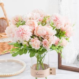 Fleurs décoratives Silk balle chrysanthemum rose bouquet hydrangea artificiel home décoration bonsaï salon fausse fête mariage