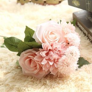 Flores decorativas Ramo de novia de seda Crema y rosas rosadas Peonías Flores silvestres Natural Vintage Artificial