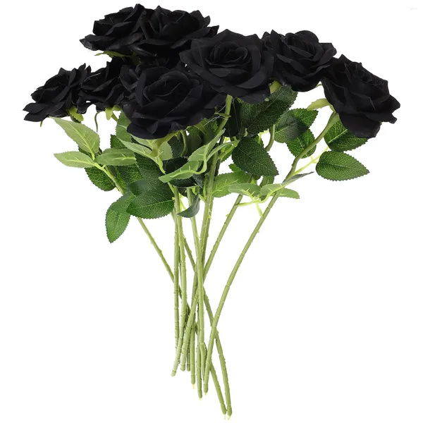 Fleurs décoratives tissu de soie bouquet de fleurs Roses noires Halloween mariage décor faux Rose ornement