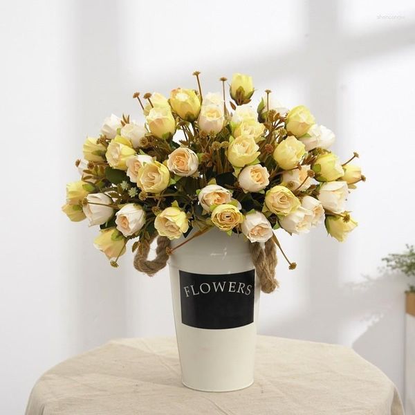 Fleurs décoratives en soie, bricolage, petites roses artificielles, Bouquet de mariée, décor de fête de noël, fausse décoration de mariage pour la maison