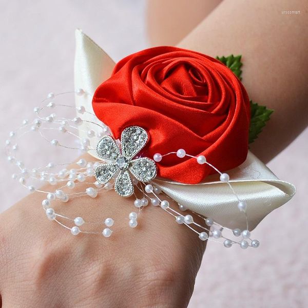 Flores decorativas pulseras de flores de seda pulsera de boda para novias accesorio chica mano dama de honor fiesta de muñeca