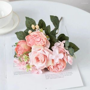 Decoratieve bloemen Silk Hydrangea Spring Wedding Roses Bouquet Kerstdecoraties Diy Home Pink Pake Peony Indoor Meubels Artificial