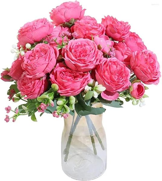 Bouquet de roses artificielles pivoines en soie, fleurs décoratives, pour fête de mariage, Festival, cadeau DIY, 5 grandes têtes, décoration de maison