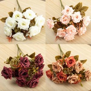 Decoratieve bloemen Silk Rose kunstmatige bloem bruidspartij bruid met decoratie boeket kamer tuin arrangement nep Mini Bud