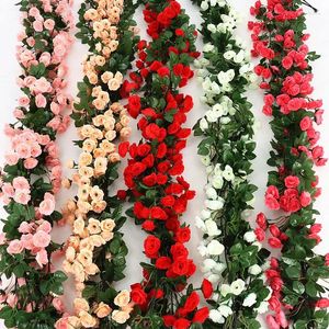 Flores decorativas, rosa de seda Artificial, decoración artesanal para boda, flor falsa, pared de la habitación del hogar, guirnalda colgante, plantas, arco de Metal