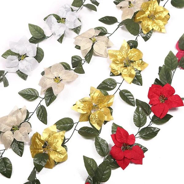 Fleurs décoratives Roses en soie vigne de lierre avec feuilles vertes décoration de noël de mariage pour la maison fausse feuille bricolage guirlande suspendue artificielle