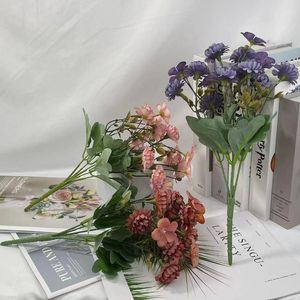 Fleurs décoratives soie Simulation fausse boule chrysanthème Bouquet bureau centre commercial décoration blanc violet fleur artificielle décor de mariage