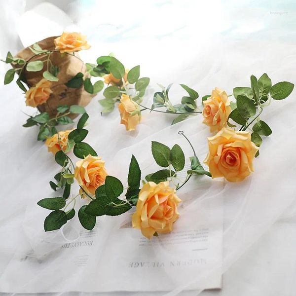 Fleurs décoratives SIMULATION DE SILICE fausses roses vigne Décor de mariage arc artificiel fleur rotin jaune rose rose vigne balcon décoration