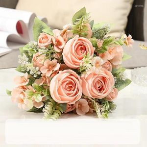 Decoratieve bloemen Silk Simulation Kimberley Rose Hydrangea Bouquet Fake Green Plant Valentijnsdag Geschenk decoratie Artificiële bloem