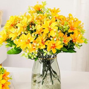 Bouquet de fleurs décoratives en soie, Simulation de lys de Lyme, fausses fleurs, pour intérieur et extérieur, fleurs artificielles, lys jaunes