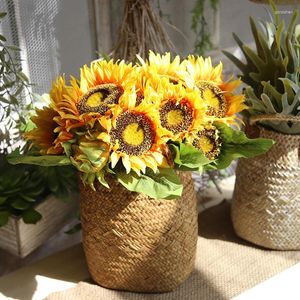 Fleurs décoratives en soie tournesol Bouquet artificiel fausse fleur marguerite pour mariage fête nuptiale maison jardin décor salon ornements