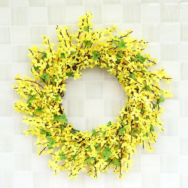 Flores decorativas Glicina de seda Rosas de papel Decoraciones para pared Coronas de temporada Corona amarilla para puerta delantera Forsythia Perfecta