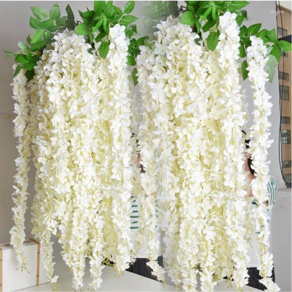 Fleurs décoratives Soie Glycine Vigne 165 cm Hortensia Artificiel Rotins Sakura Pour Pièce Maîtresse De Mariage 8 Couleurs Disponibles